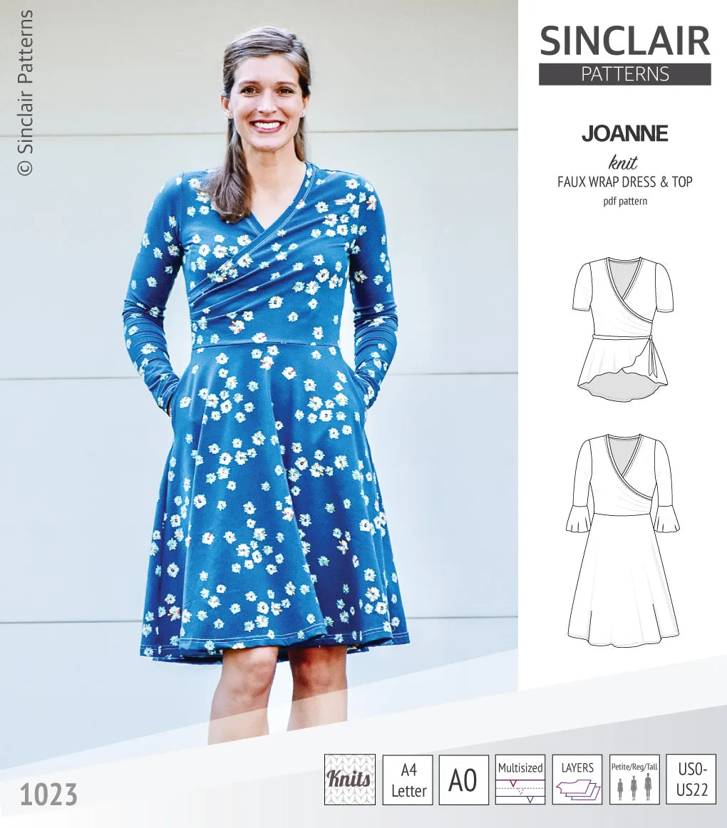 Joanne faux wrap knit dress with flared skirt (PDF)