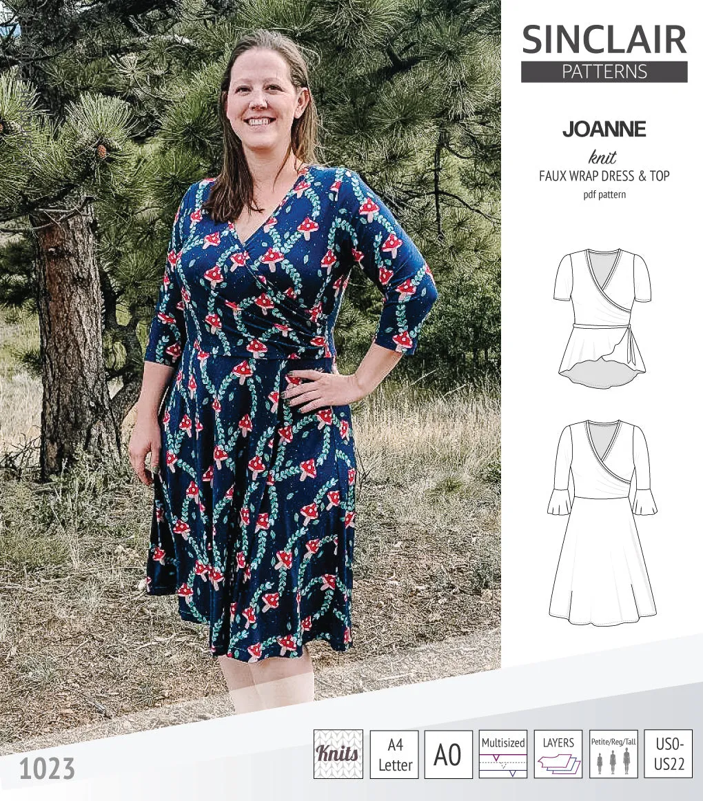 Joanne faux wrap knit dress with flared skirt (PDF)