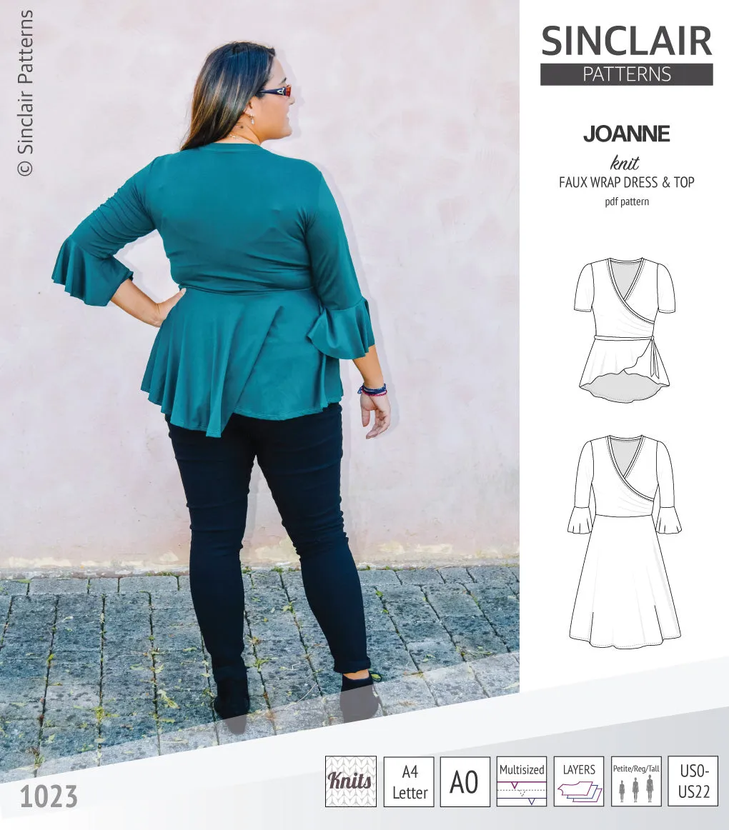 Joanne faux wrap knit dress with flared skirt (PDF)