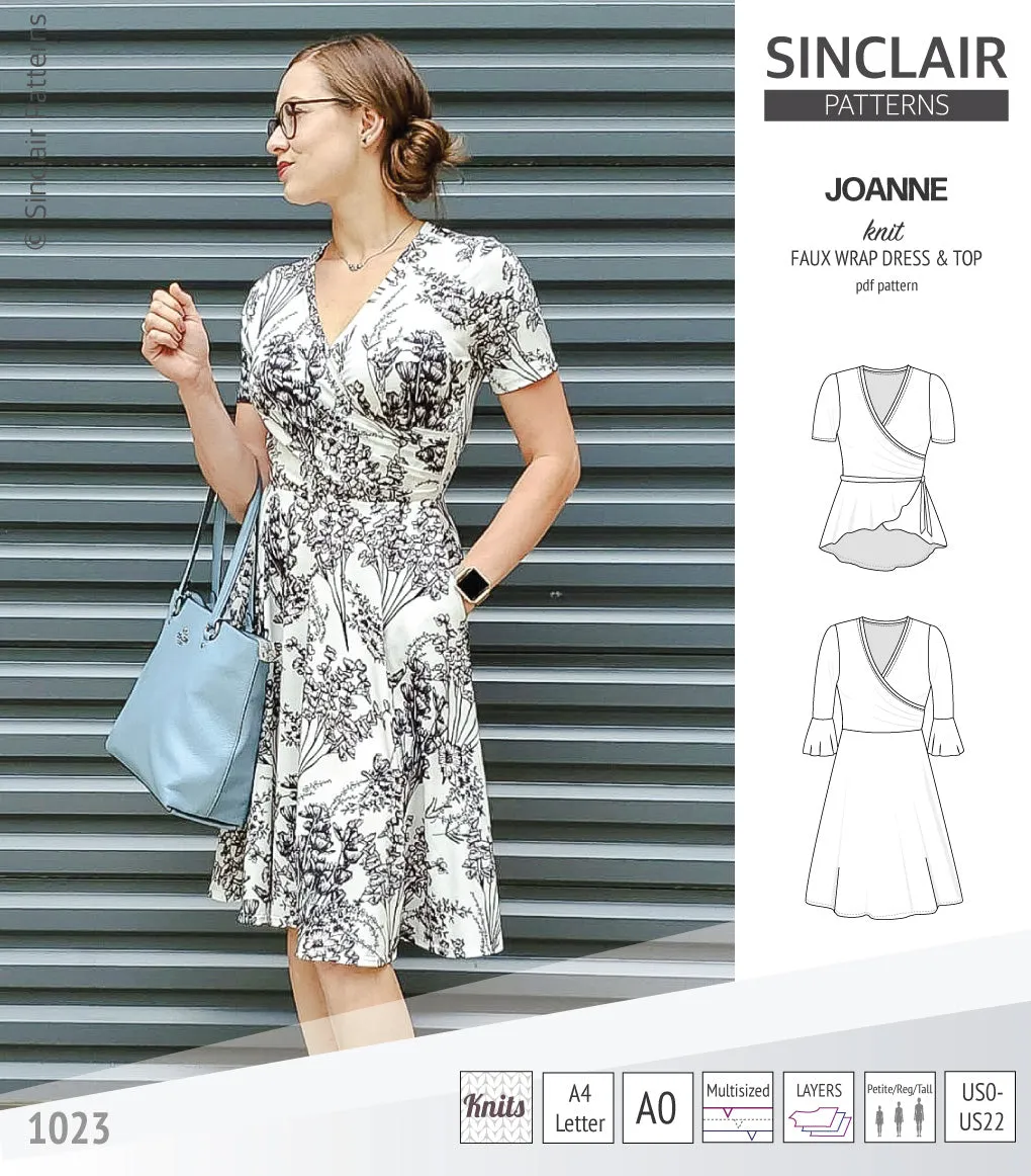 Joanne faux wrap knit dress with flared skirt (PDF)