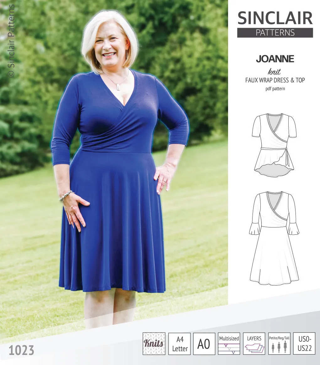 Joanne faux wrap knit dress with flared skirt (PDF)