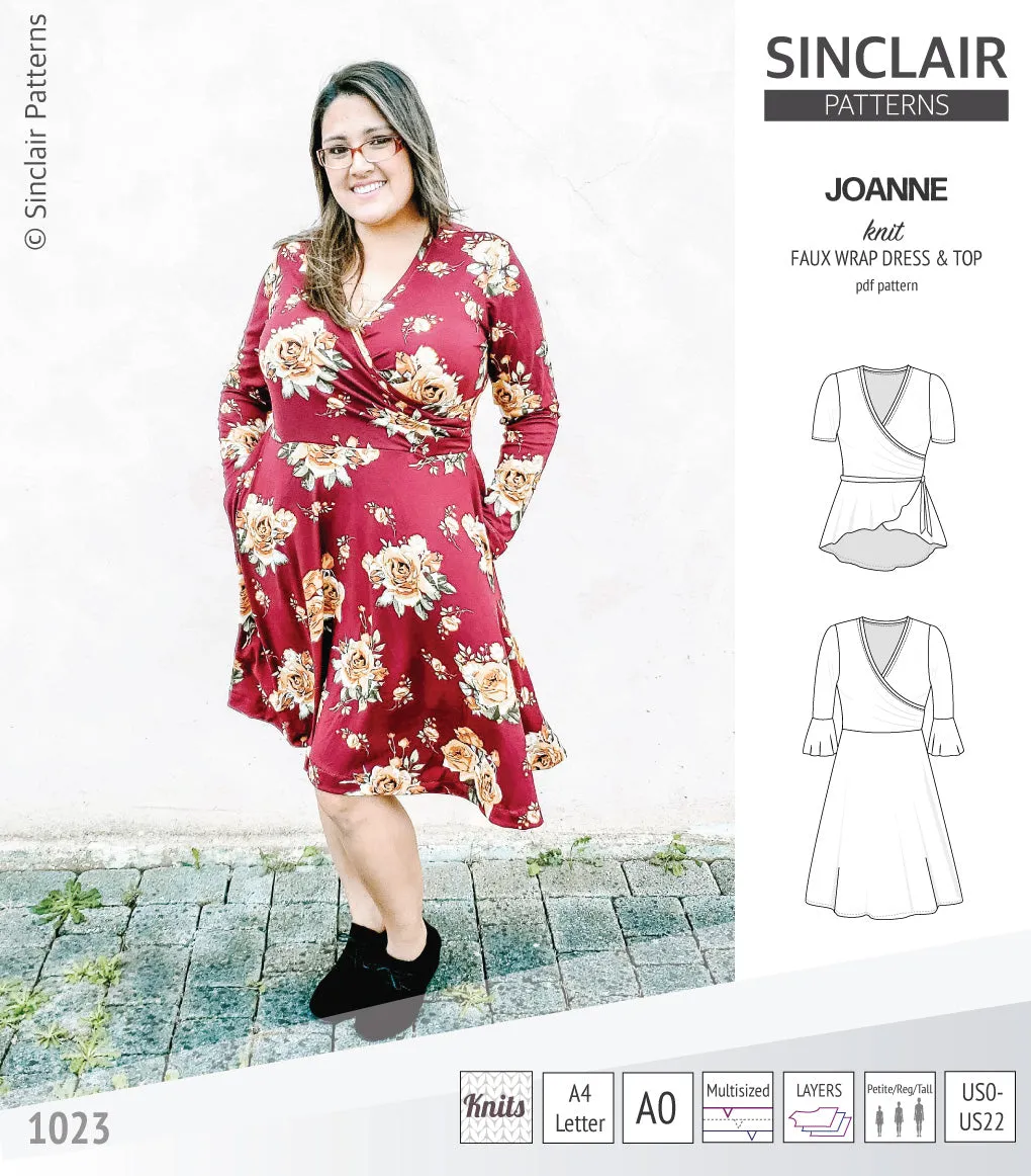Joanne faux wrap knit dress with flared skirt (PDF)