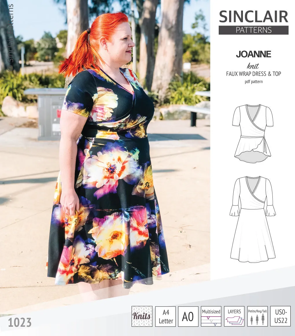 Joanne faux wrap knit dress with flared skirt (PDF)