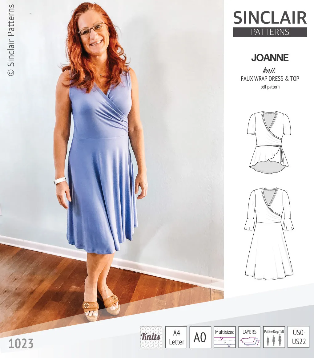 Joanne faux wrap knit dress with flared skirt (PDF)