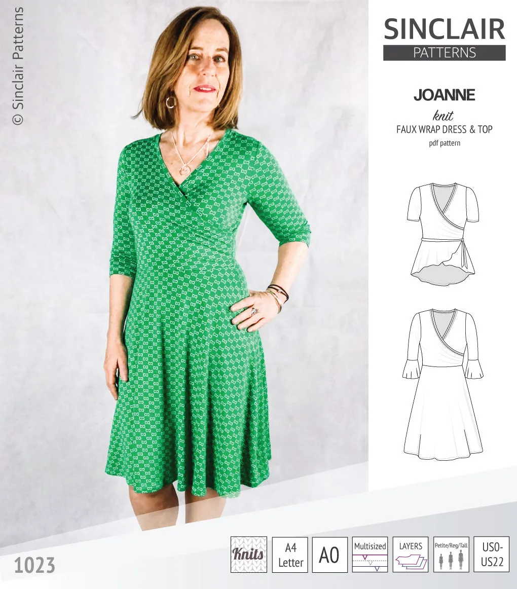 Joanne faux wrap knit dress with flared skirt (PDF)