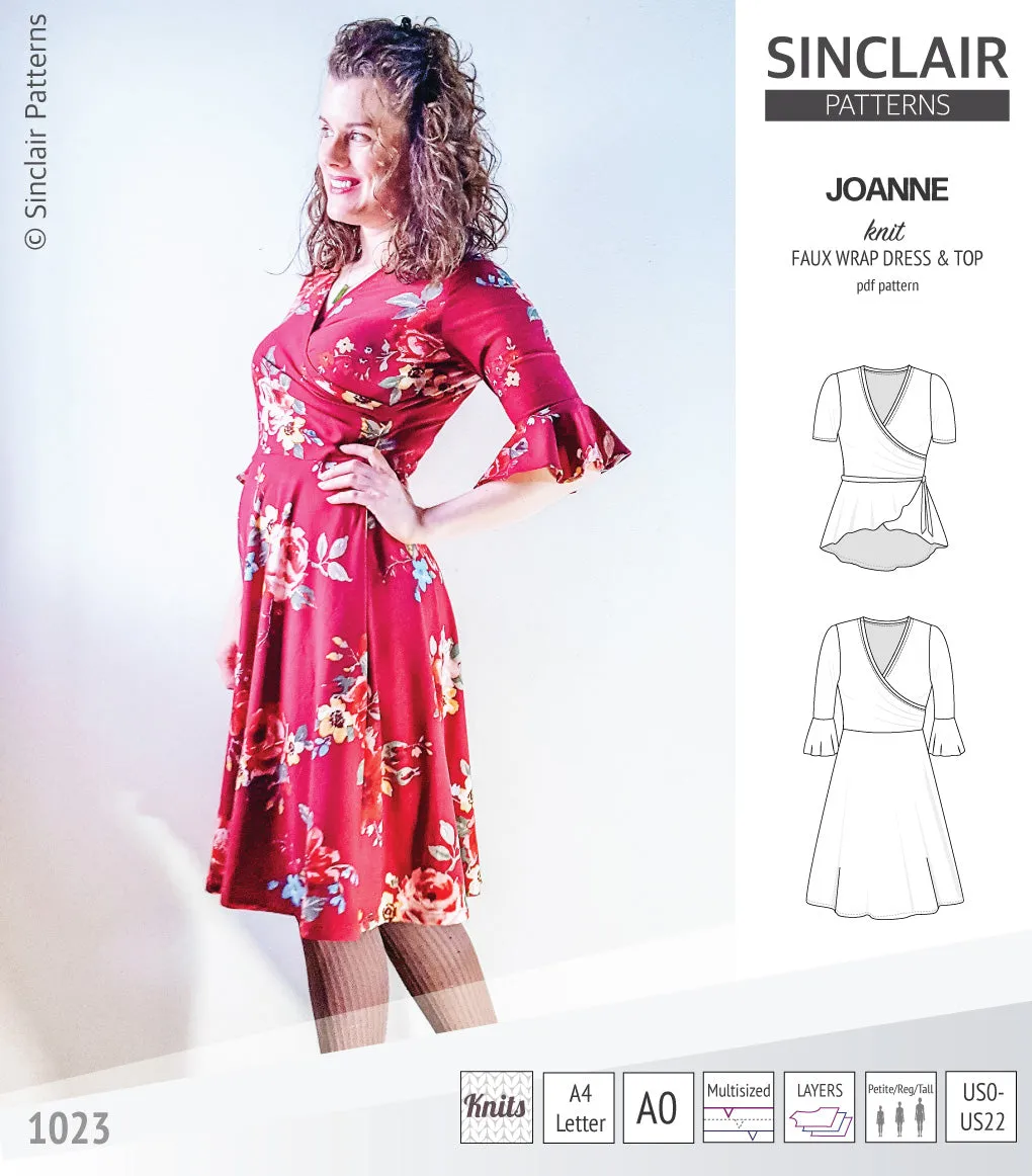 Joanne faux wrap knit dress with flared skirt (PDF)
