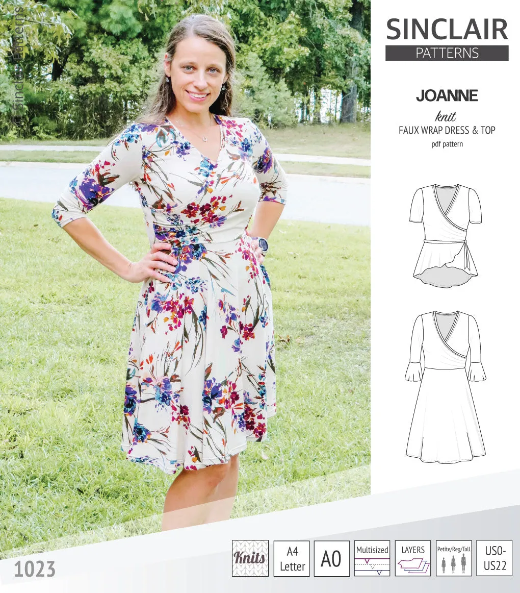 Joanne faux wrap knit dress with flared skirt (PDF)