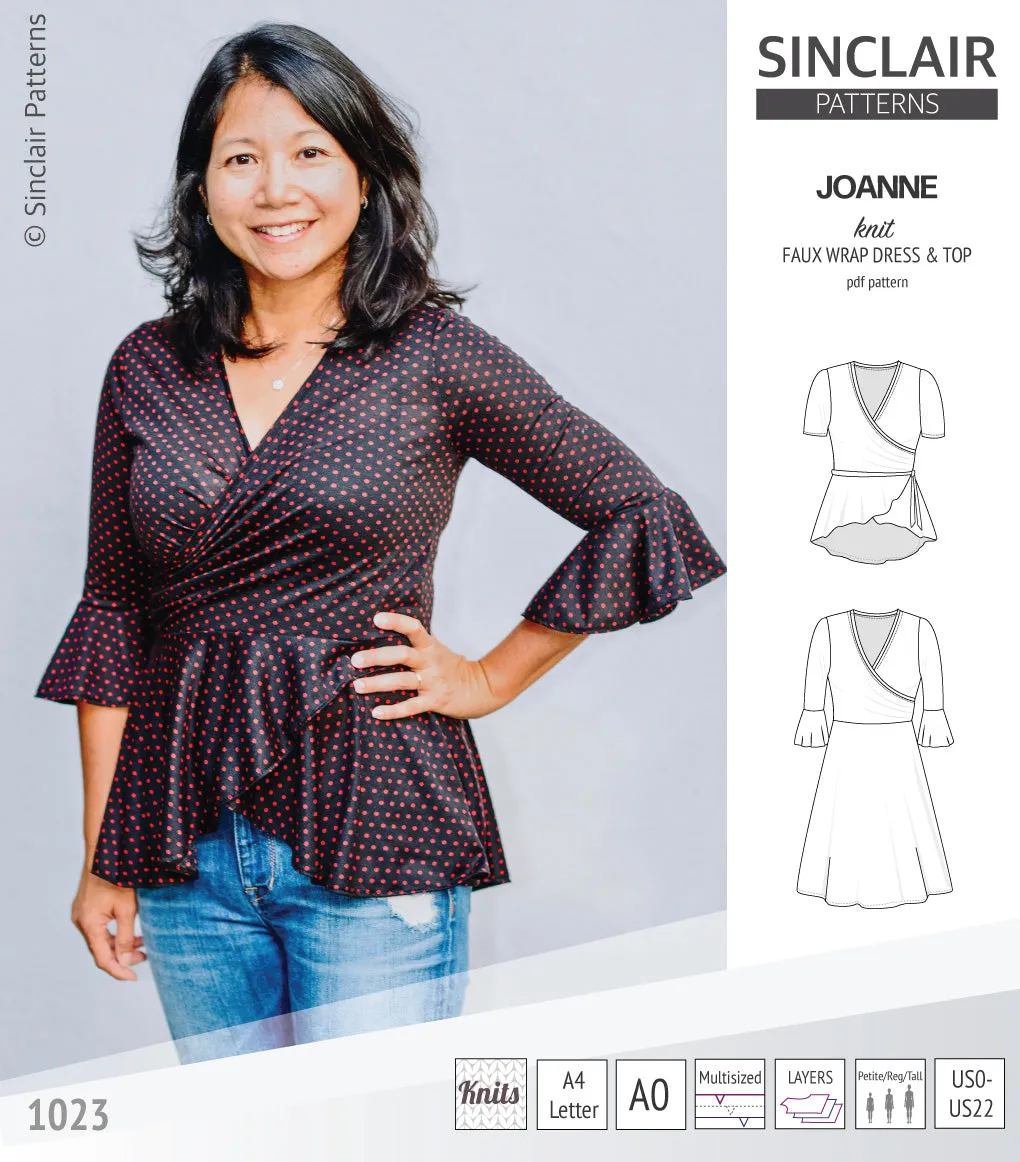 Joanne faux wrap knit dress with flared skirt (PDF)