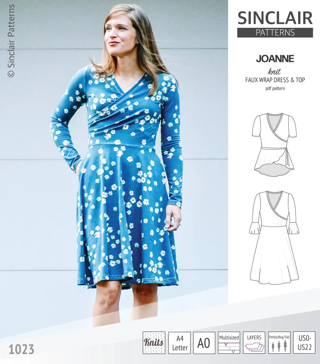 Joanne faux wrap knit dress with flared skirt (PDF)
