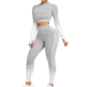 JOYMODE Women's Workout Sets 2 Piece High Waist Seamless Legging Crop Top Yoga Outfit, Grey, Small