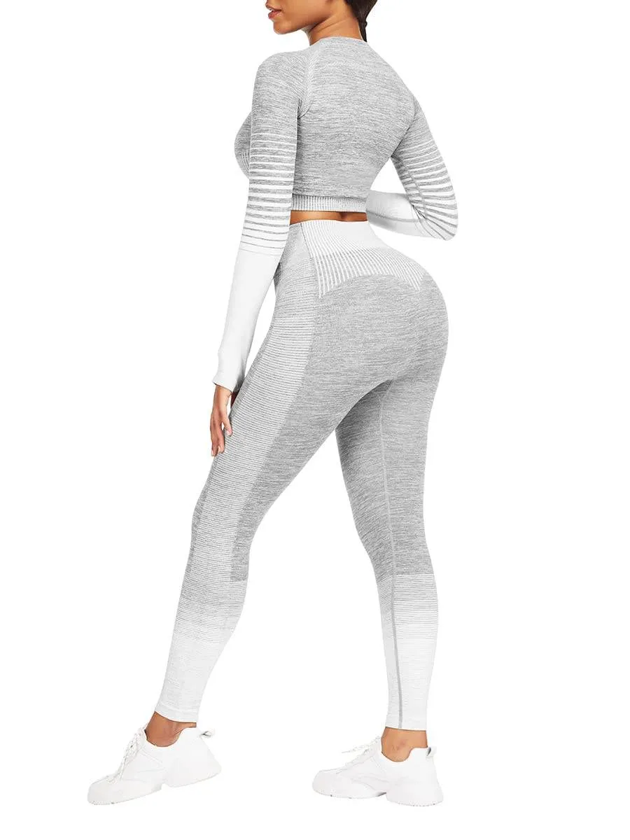 JOYMODE Women's Workout Sets 2 Piece High Waist Seamless Legging Crop Top Yoga Outfit, Grey, Small