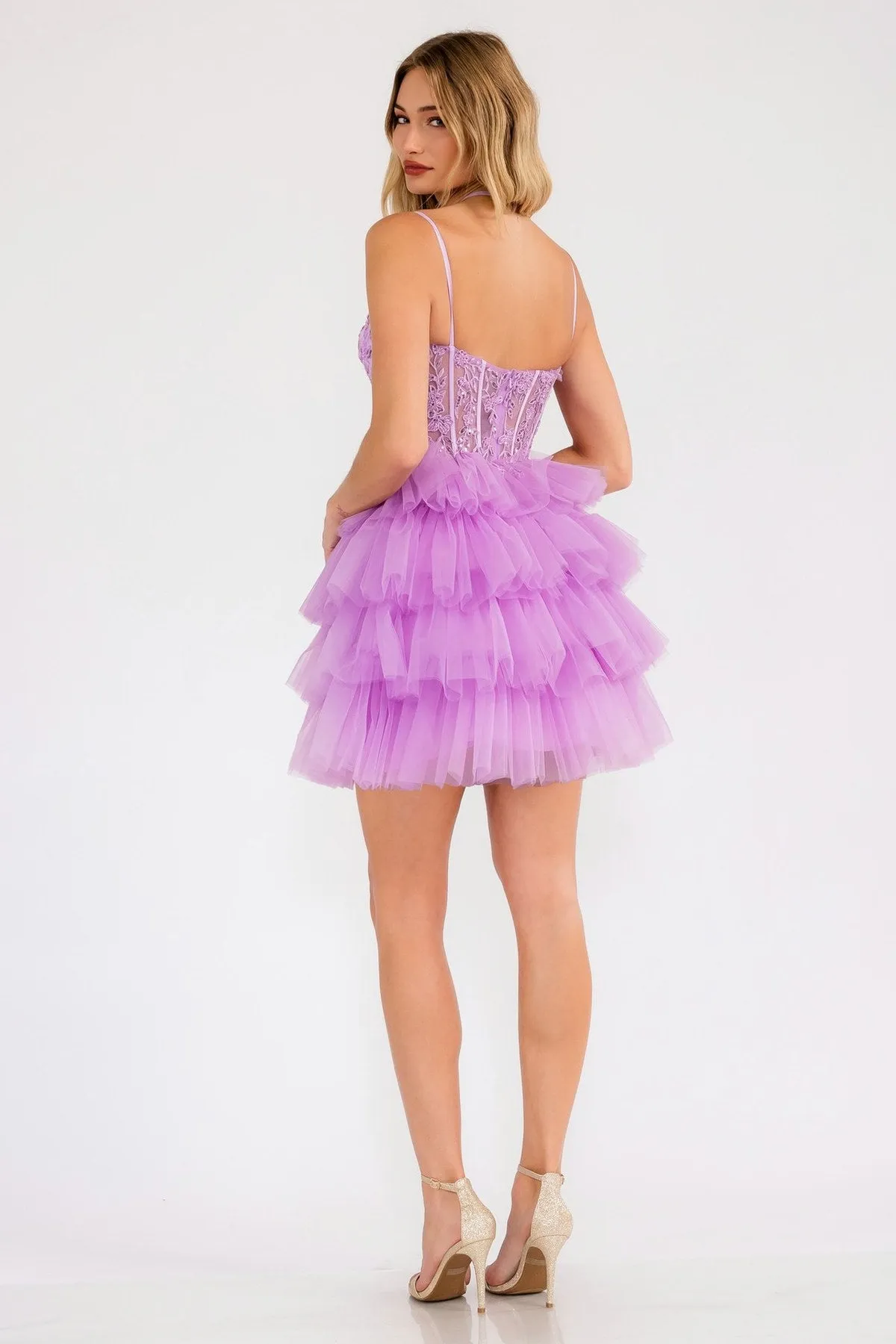 Juliet JT923S Dress Leaf Lace Corset with Ruffle Tulle Skirt