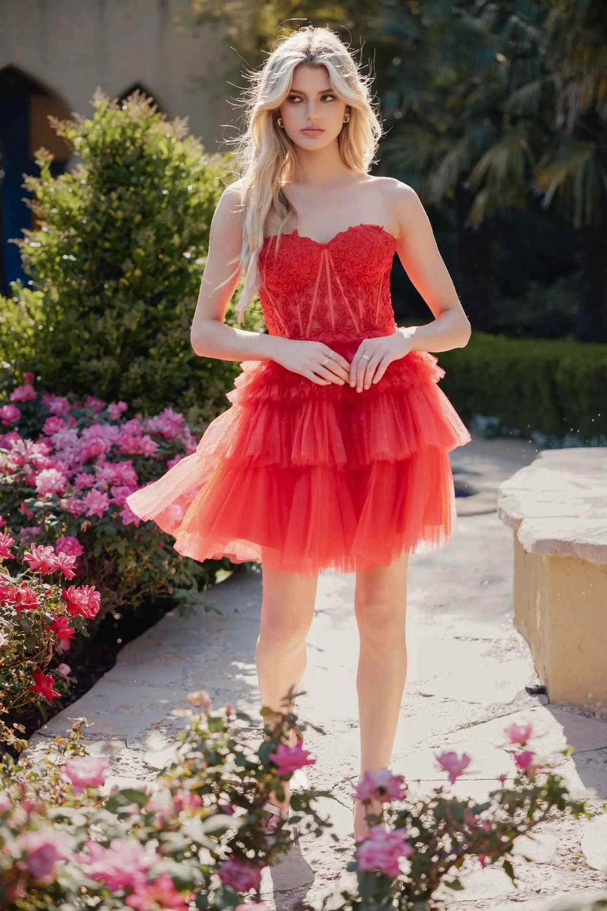 Juliet JT923S Dress Leaf Lace Corset with Ruffle Tulle Skirt