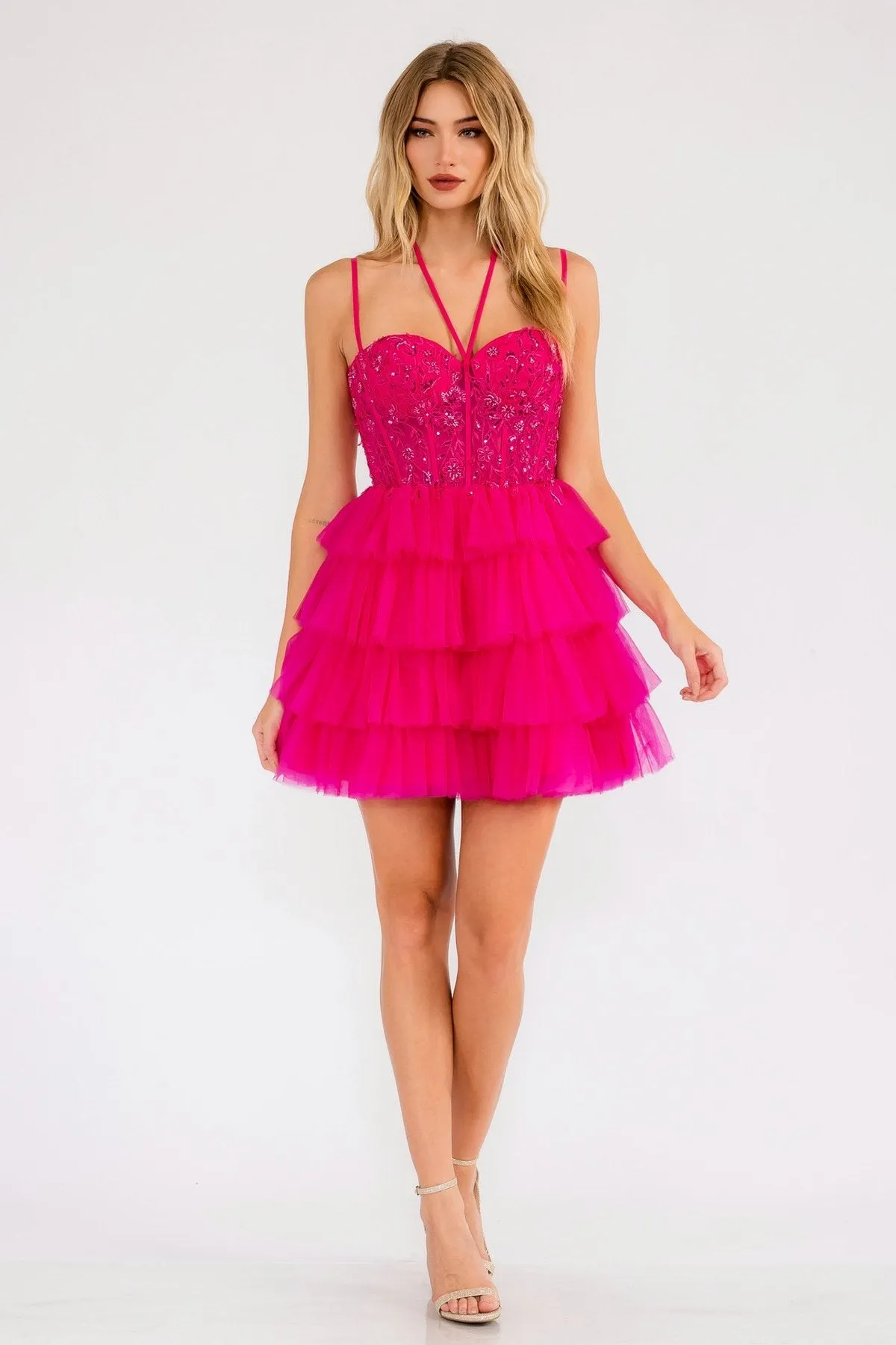 Juliet JT923S Dress Leaf Lace Corset with Ruffle Tulle Skirt