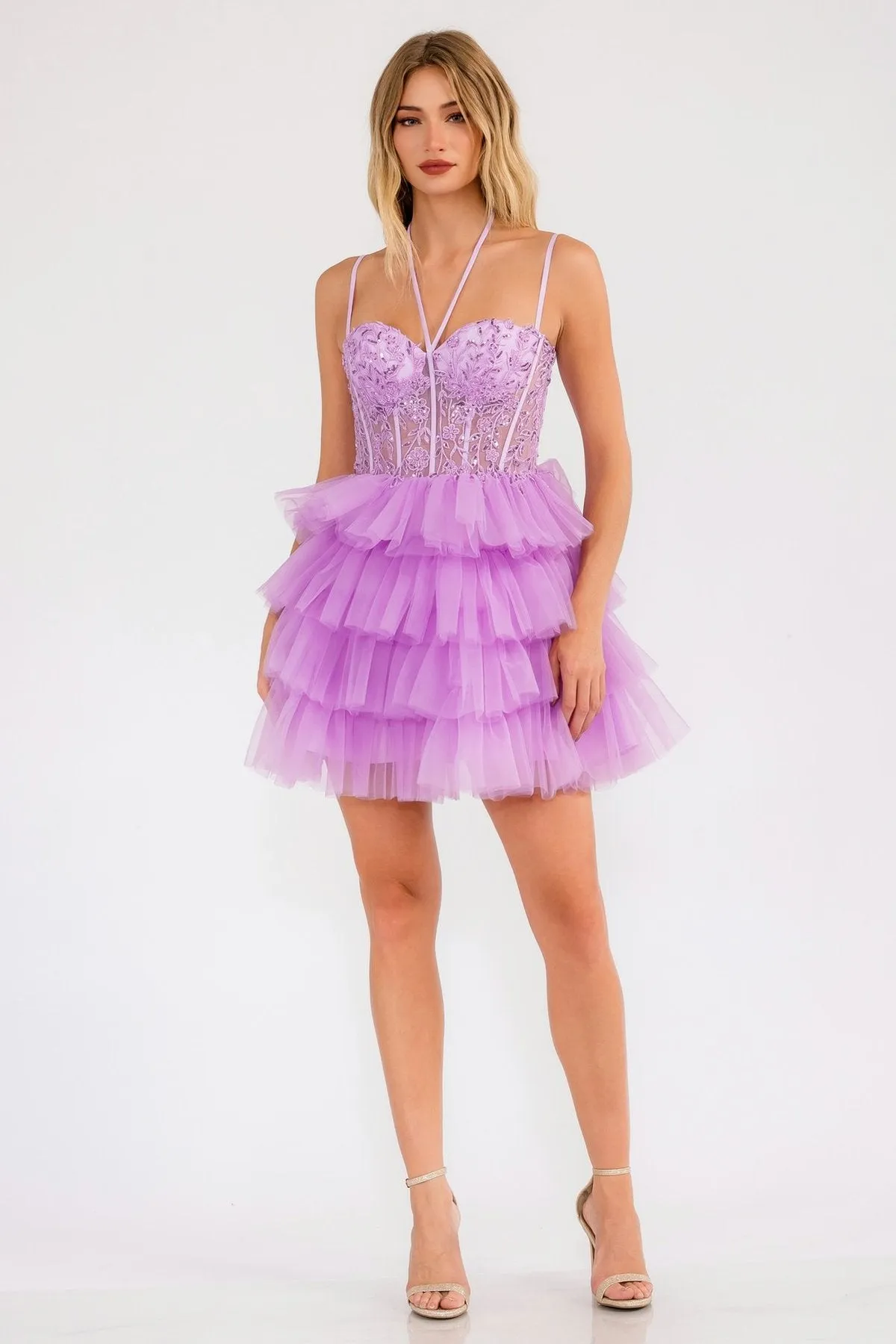 Juliet JT923S Dress Leaf Lace Corset with Ruffle Tulle Skirt