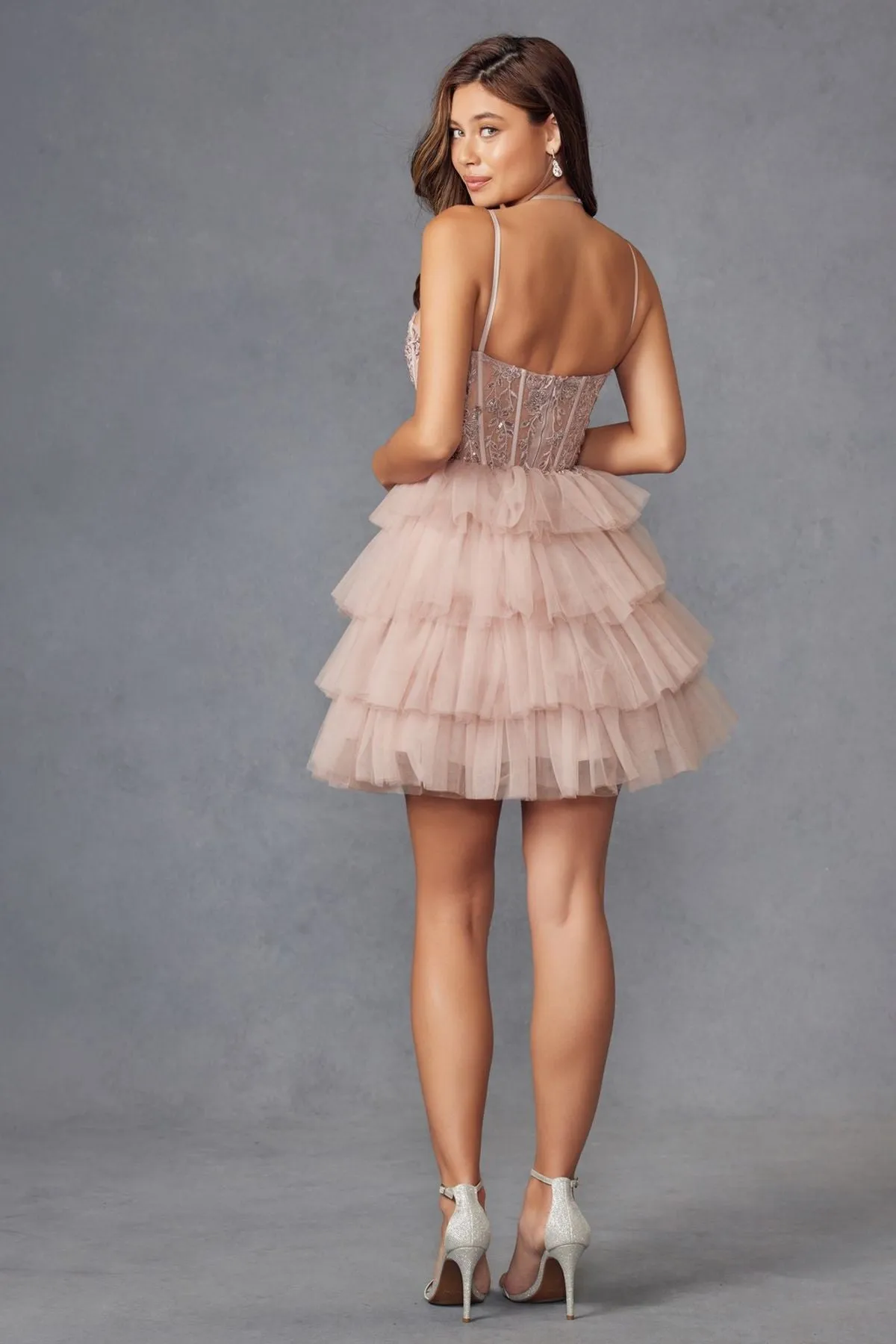 Juliet JT923S Dress Leaf Lace Corset with Ruffle Tulle Skirt