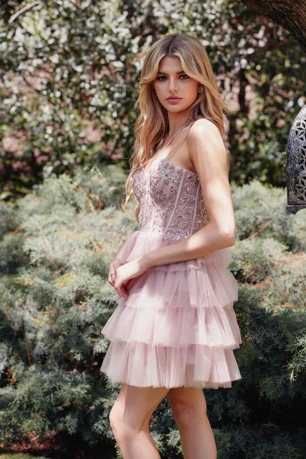 Juliet JT923S Dress Leaf Lace Corset with Ruffle Tulle Skirt