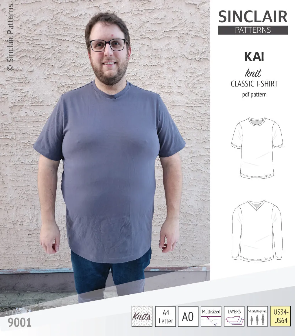 Kai semi fitted crew neck t-shirt for men (PDF)