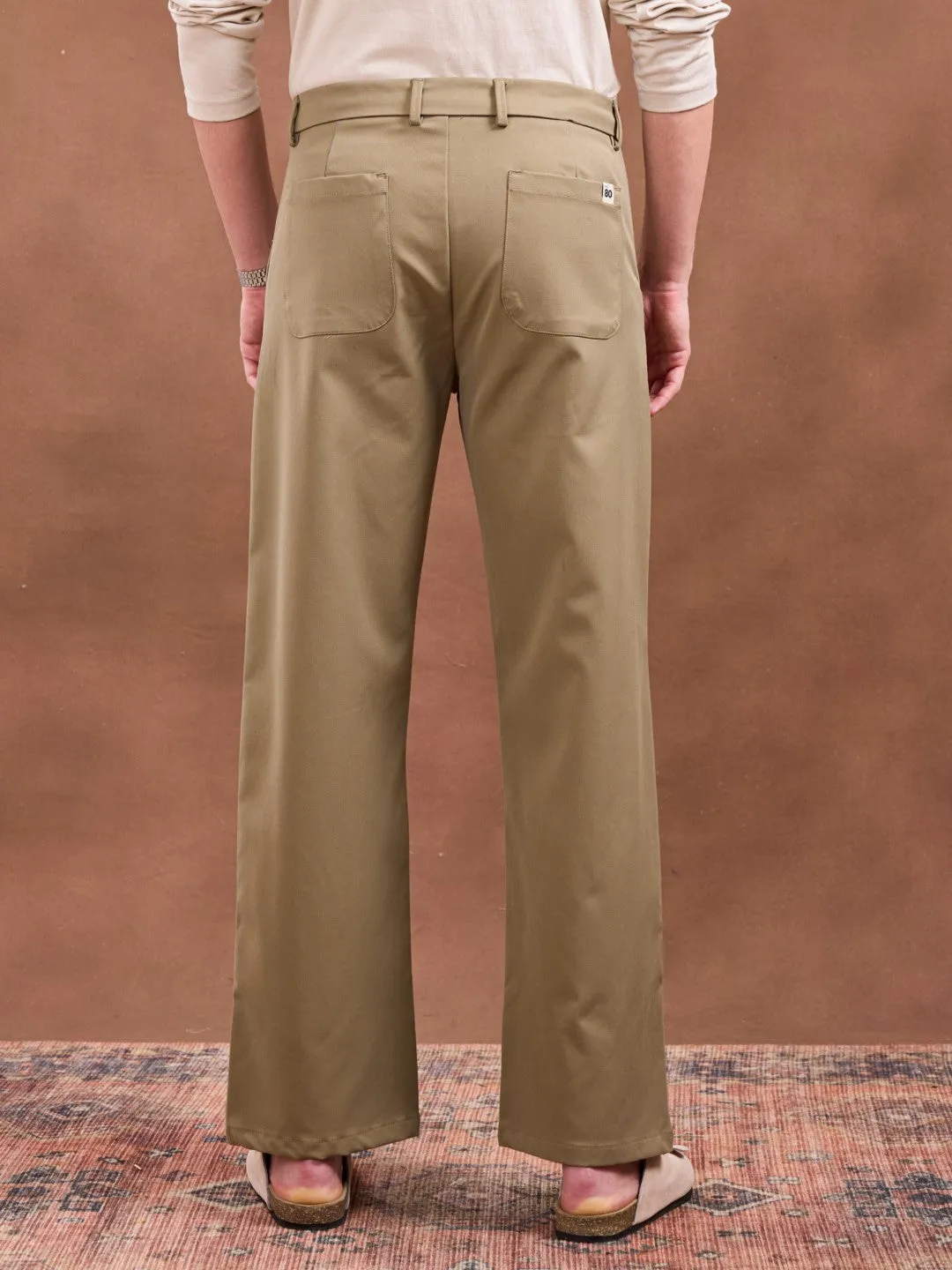 Khaki Plain Korean Loose Pants