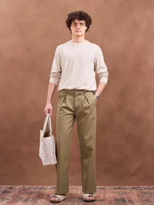 Khaki Plain Korean Loose Pants