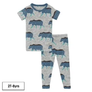Kickee Pants Print Short Sleeve Pajama Set - Heather Mist Night Sky Bear