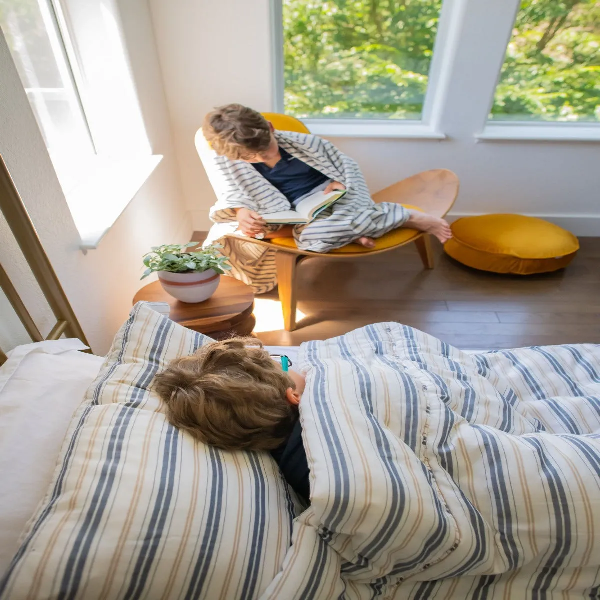 Kids Bunk Quilt and Sham - Navy and Cream Bay Stripe
