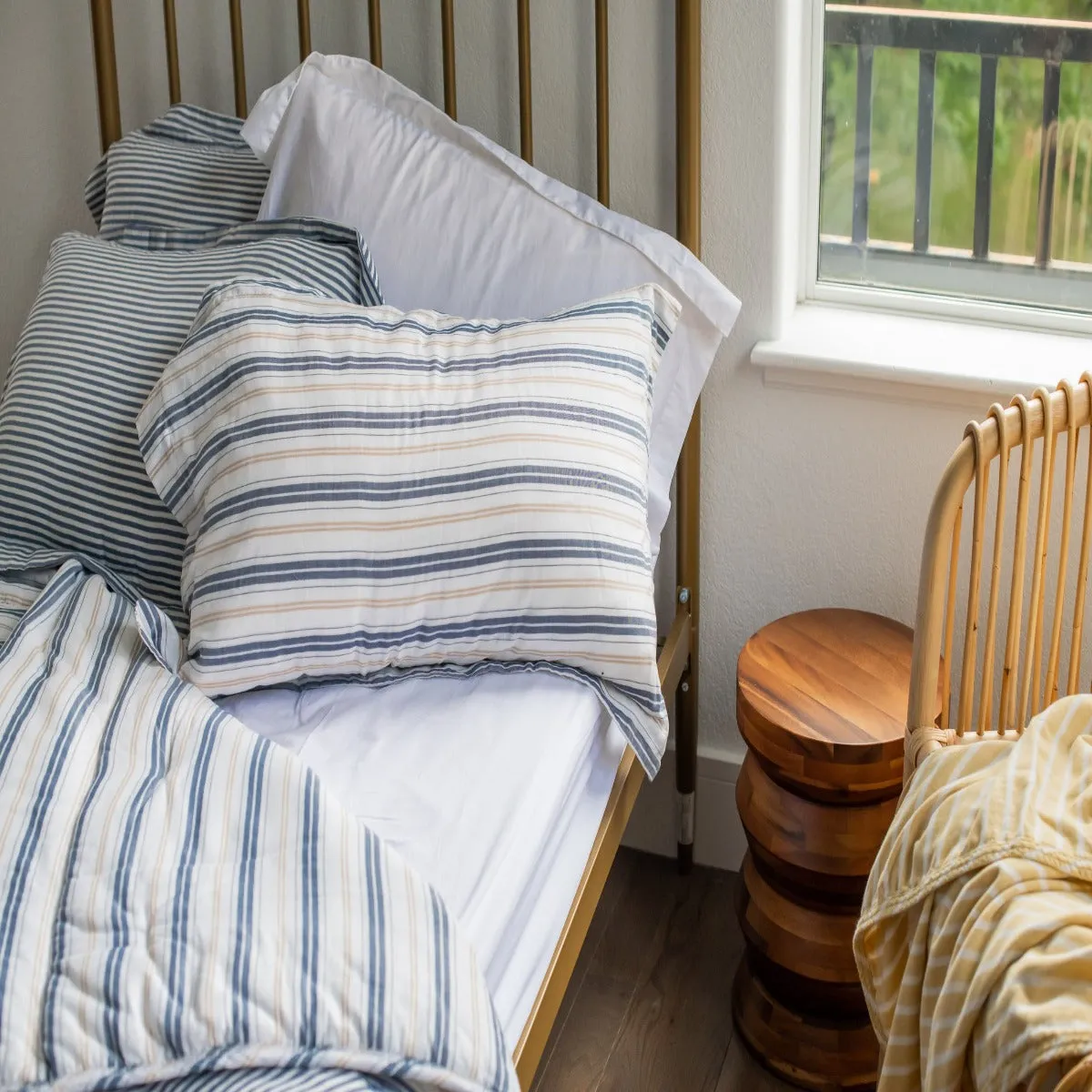 Kids Bunk Quilt and Sham - Navy and Cream Bay Stripe