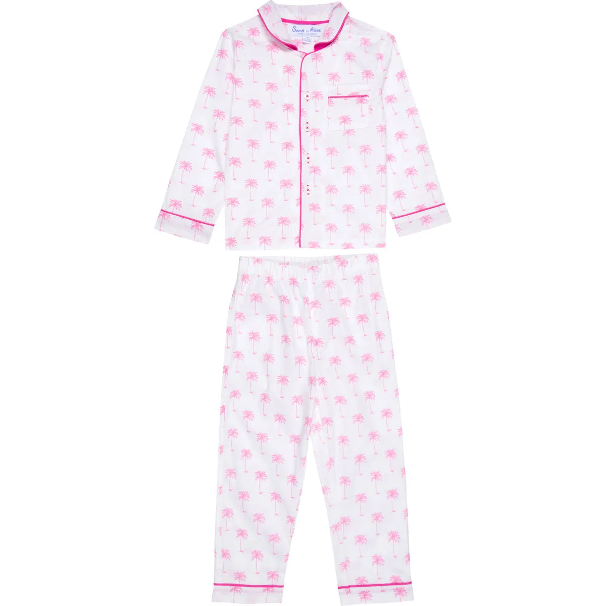 Kids Pink Palm Tree Long PJ Set