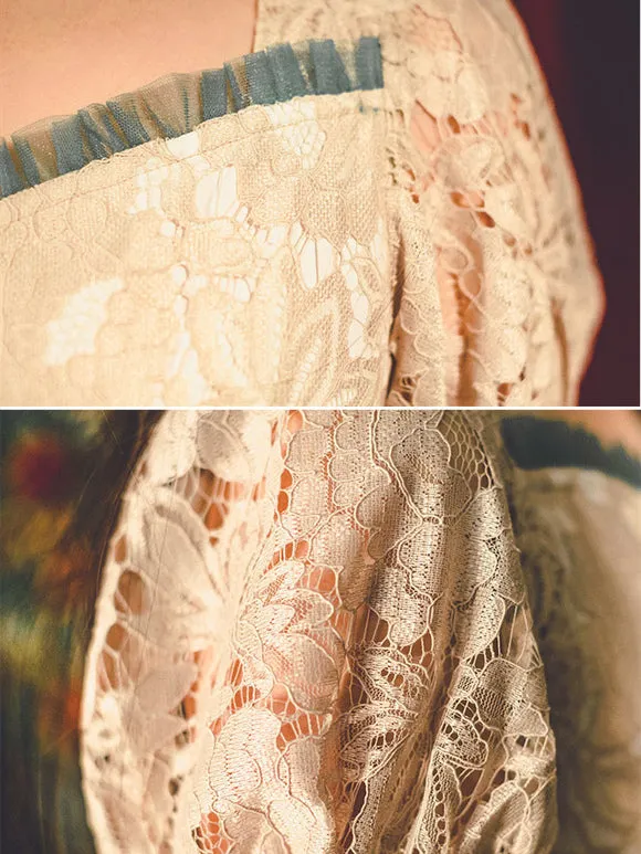 Lace Lolita OP Dress Light Apricot Bows  Dress