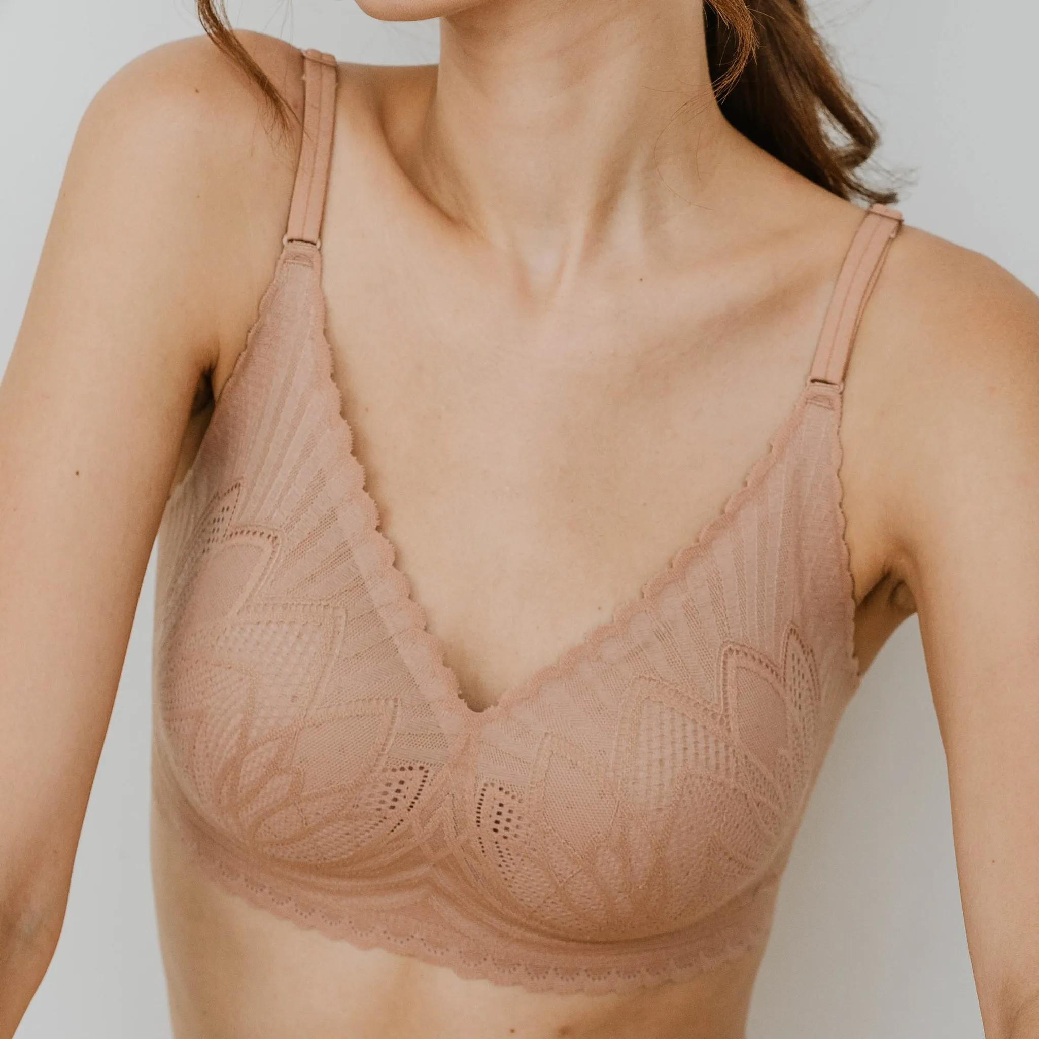 Lace Meets Comfort Seamless Wireless Bra in Warm Nude (Size L & XL Only)