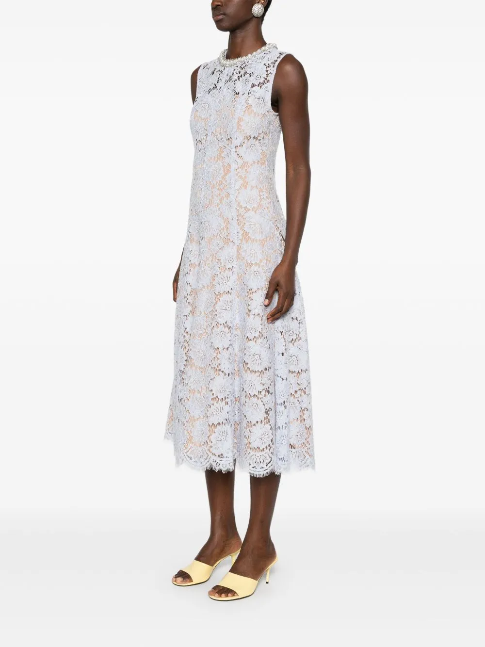 Lace pearl midi dress