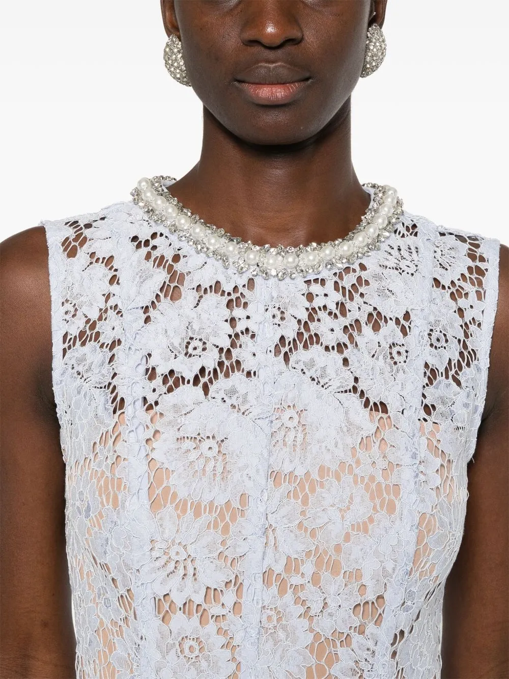 Lace pearl midi dress
