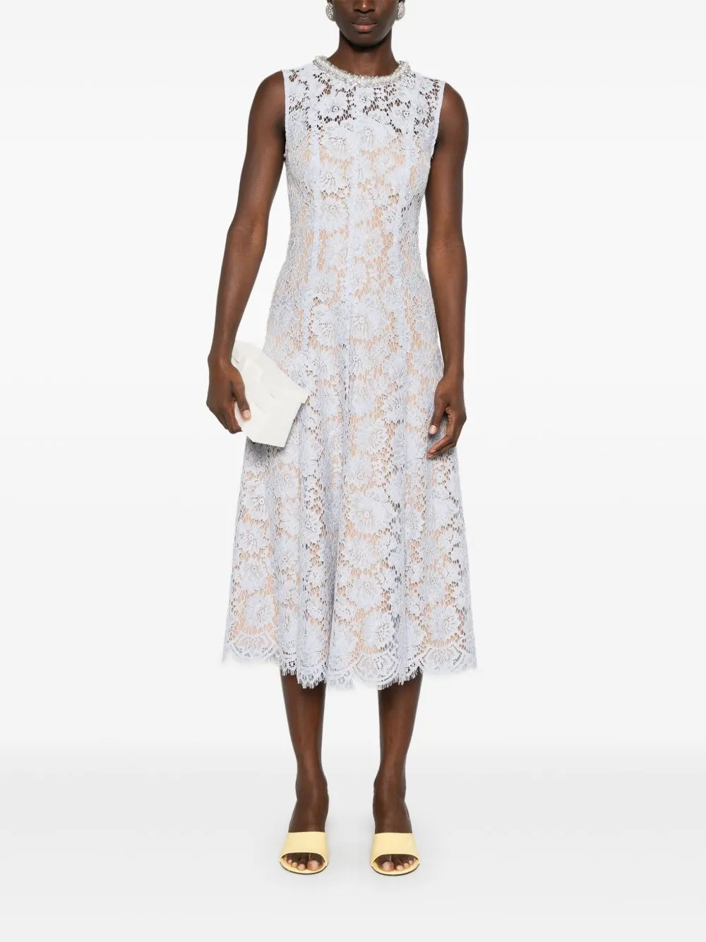 Lace pearl midi dress
