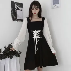 Lace-up black dress KF81975