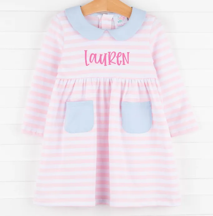 Lauren Dress, Light Pink Stripe