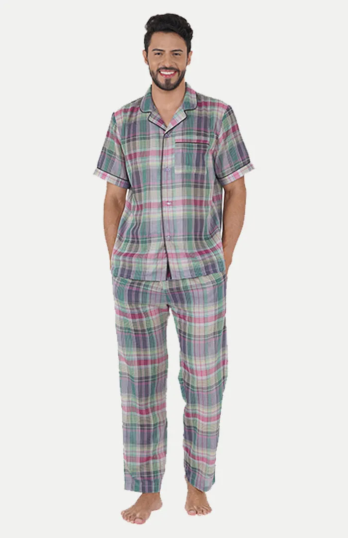 LAVENDER CHECKERED LOUNGEWEAR SET | Half Sleeves