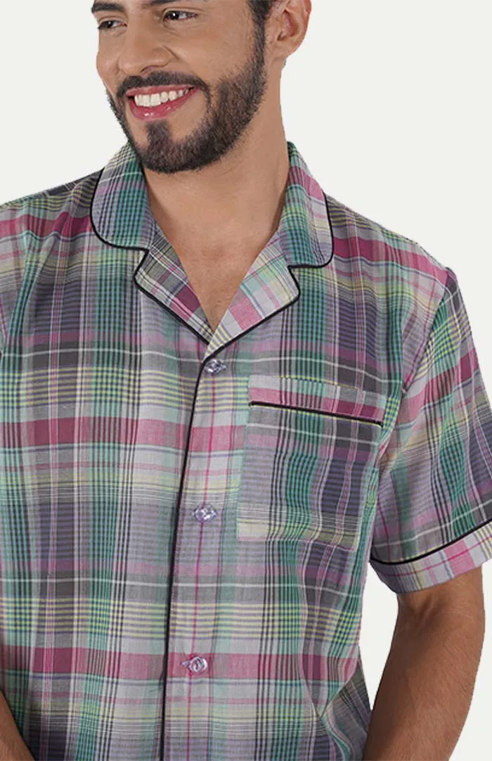 LAVENDER CHECKERED LOUNGEWEAR SET | Half Sleeves
