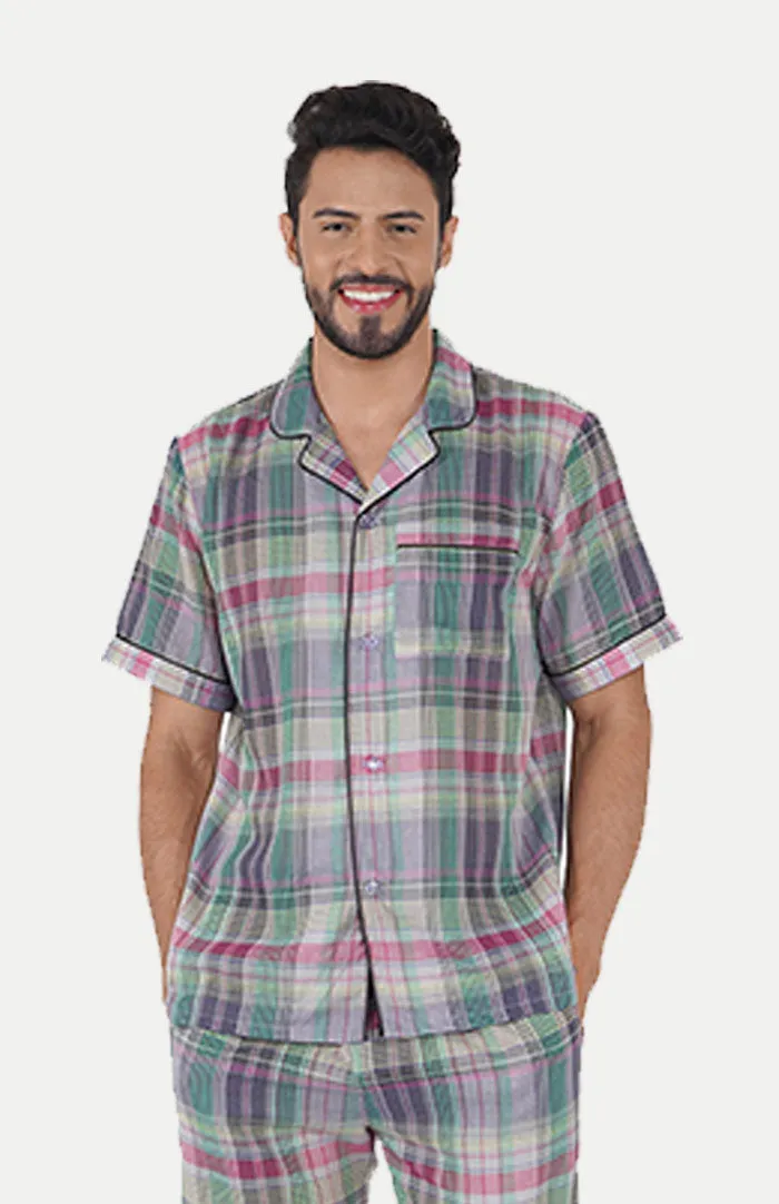 LAVENDER CHECKERED LOUNGEWEAR SET | Half Sleeves