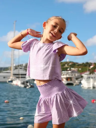 Lavender Crystal Ruffle Short Set