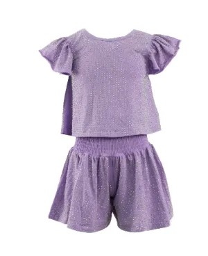 Lavender Crystal Ruffle Short Set