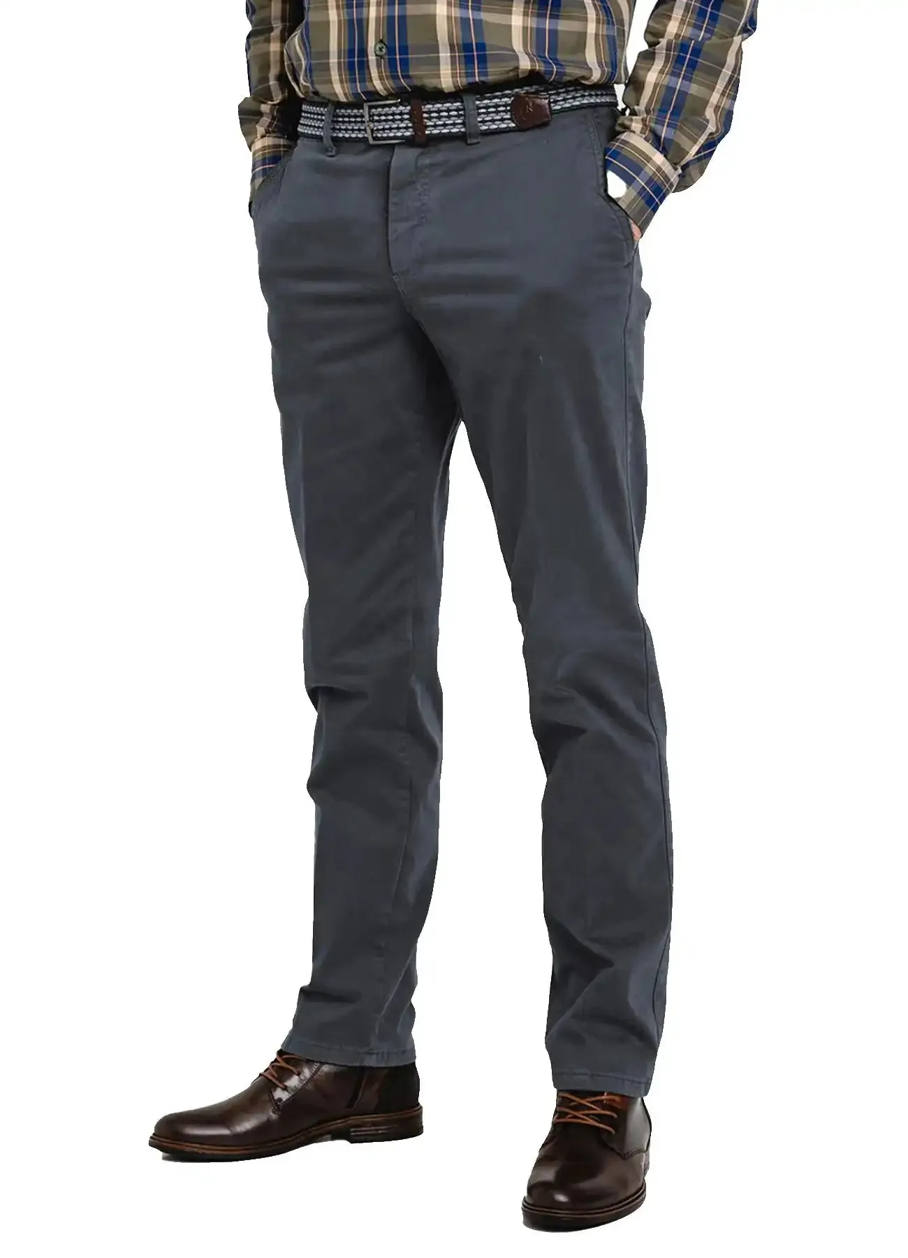 LCDN Men's Stretch Fit Chino Trousers With Belt Yansi Charcoal Grey