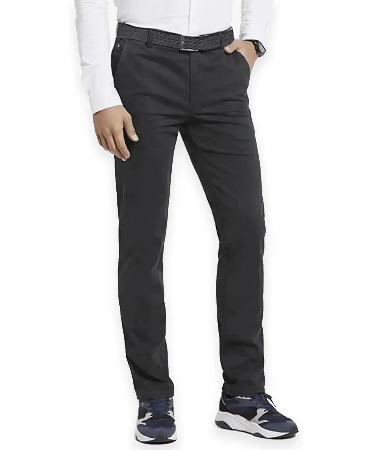 LCDN Men's Stretch Fit Chino Trousers With Belt Yansi Charcoal Grey