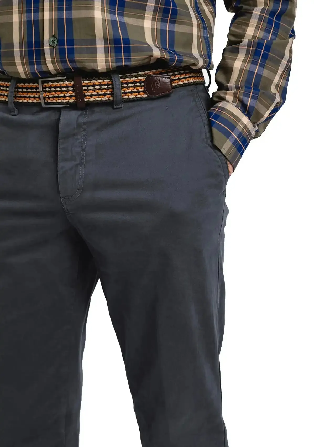 LCDN Men's Stretch Fit Chino Trousers With Belt Yansi Charcoal Grey