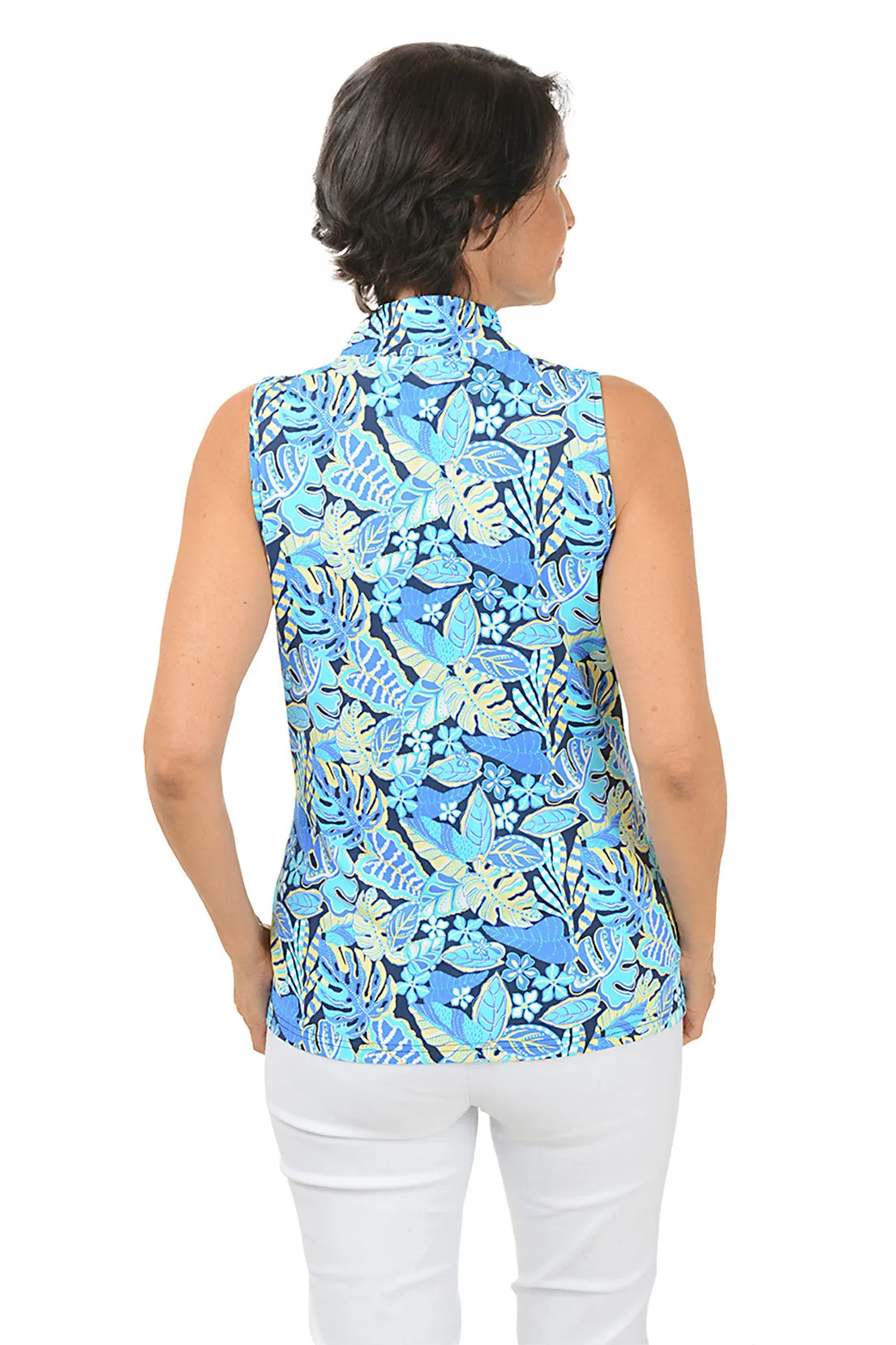 Leafy Tropics Cooling UPF50  Sleeveless Zip Top