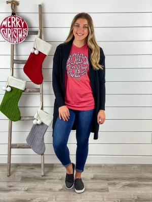 Leopard Holly Jolly V-Neck Graphic Tee