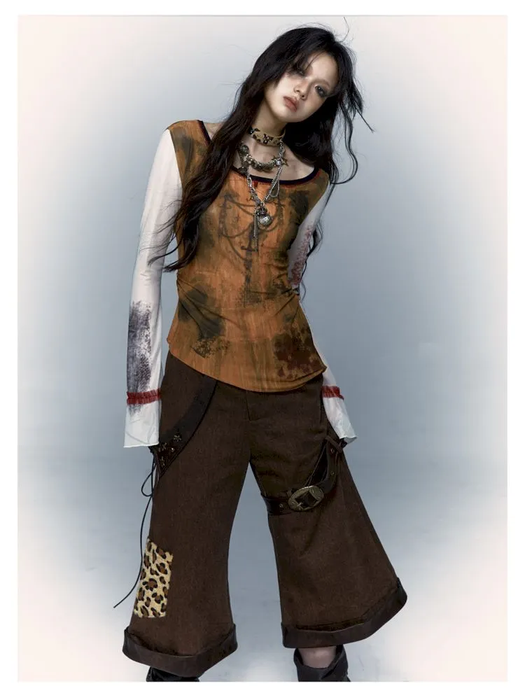 Leopard loose wide-leg pants