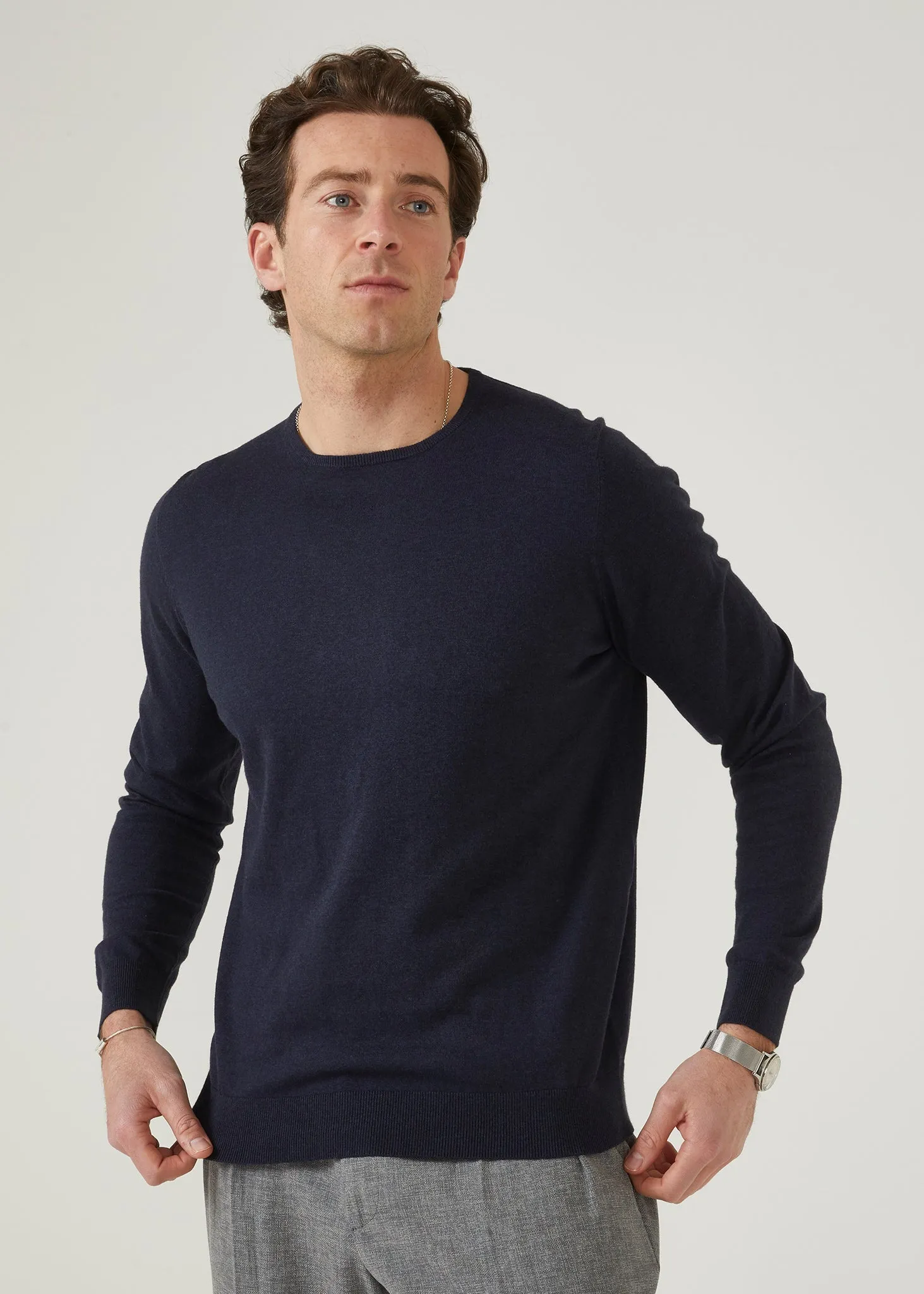 Leysmill Cotton Cashmere Jumper In Dark Navy