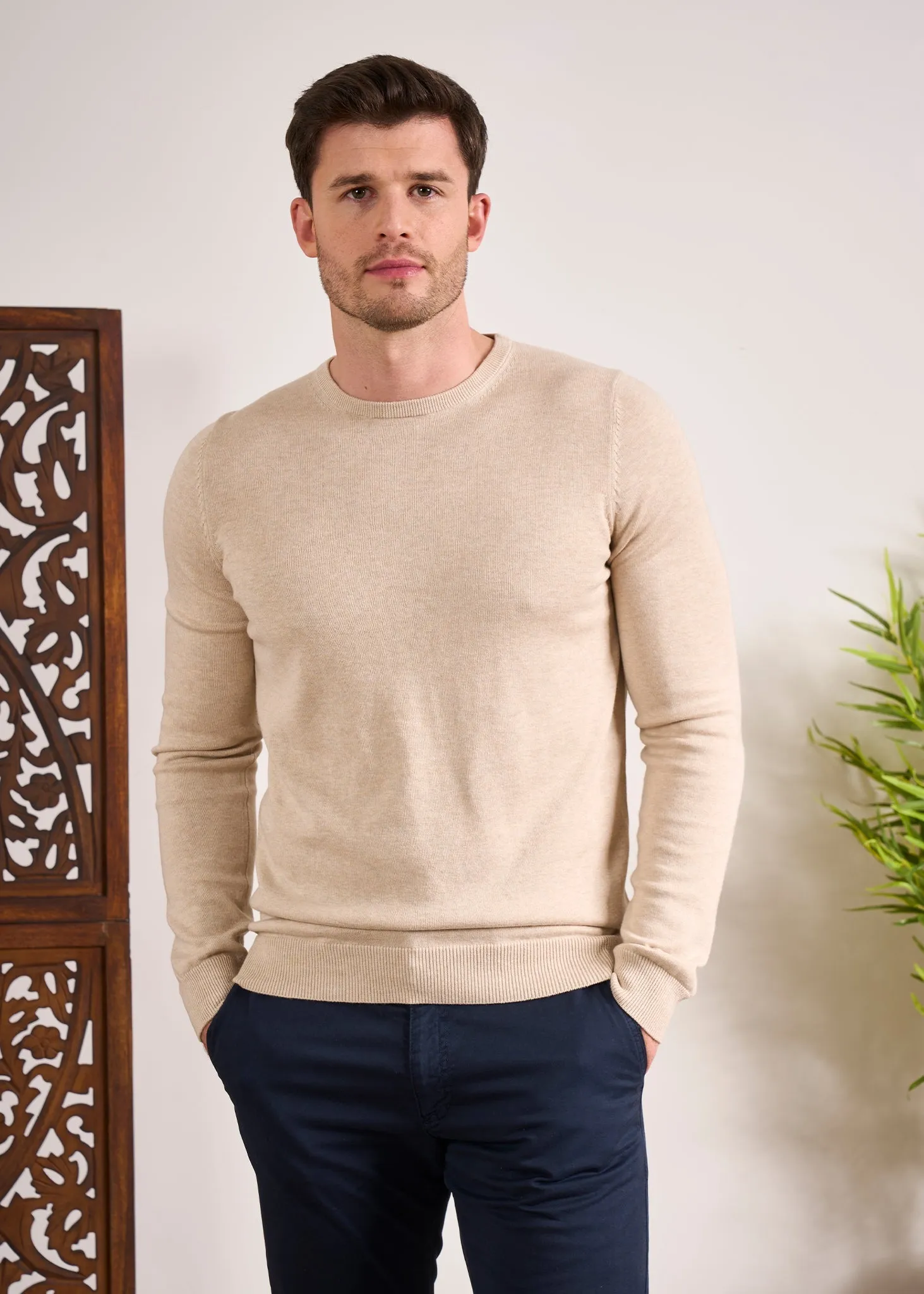 Leysmill Cotton Cashmere Jumper In Sand