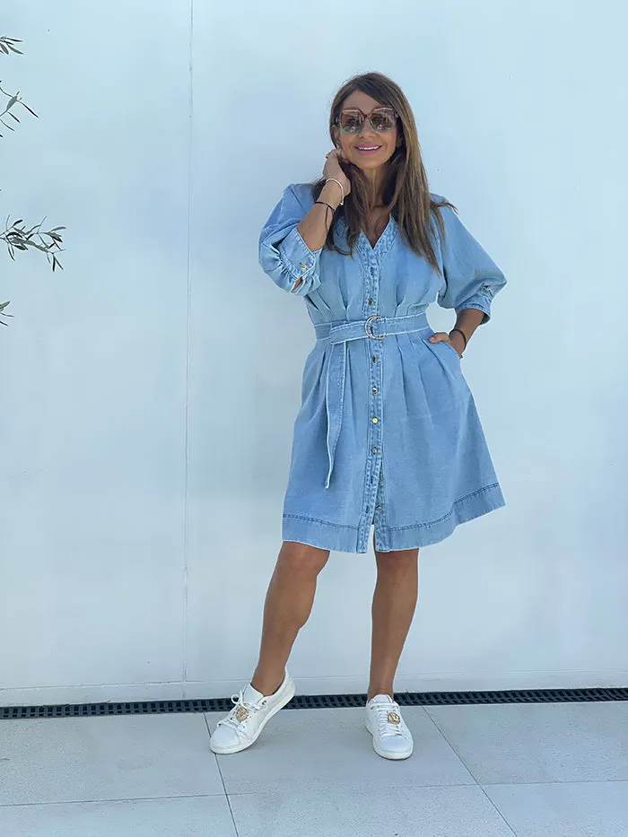 Light Denim Button Dress