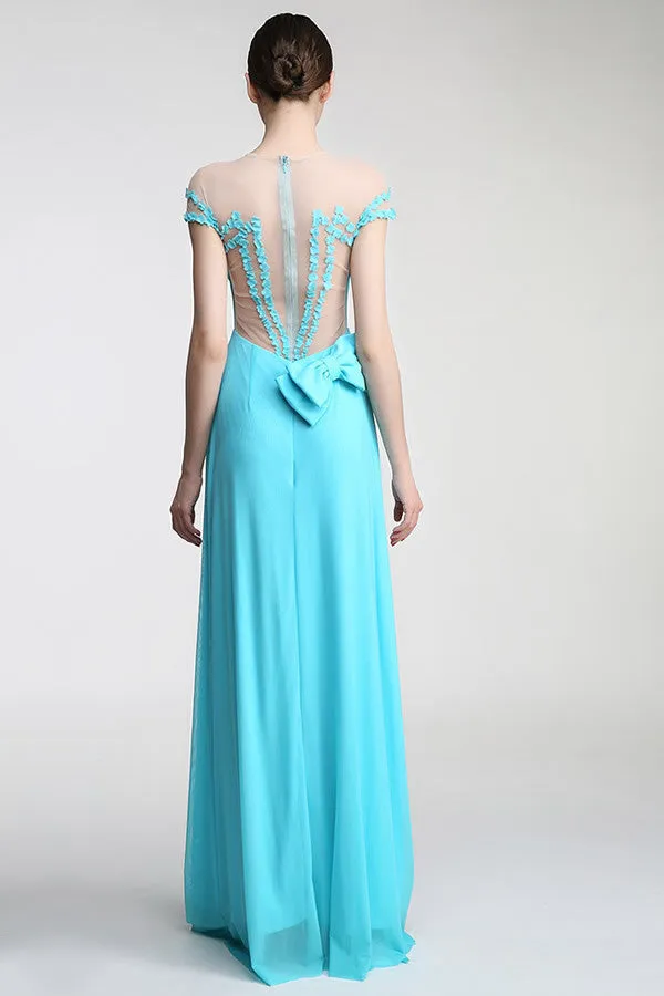 Light Sky Blue Deep V-neck Long Prom Dress ED0838